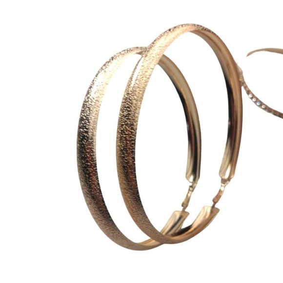 3 pairs of Large Medium Bangle Earrings Gold - Picture 2 of 4